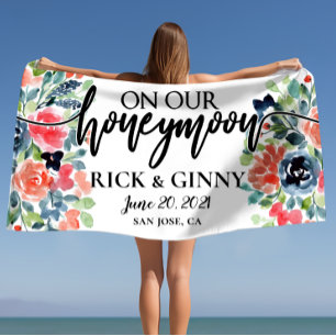 Serviette De Plage Cadeaux de Mariage Personnalisés Floral Chic Éléga