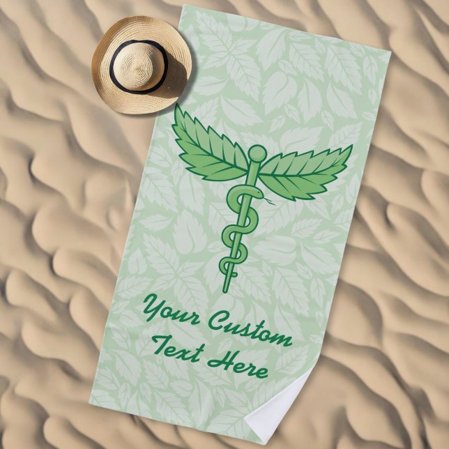 Serviette De Plage Caducée avec fond de feuilles (Créateur téléchargé)