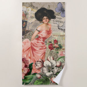 Serviette De Plage Café Lady Victorian Femme Rose Classy