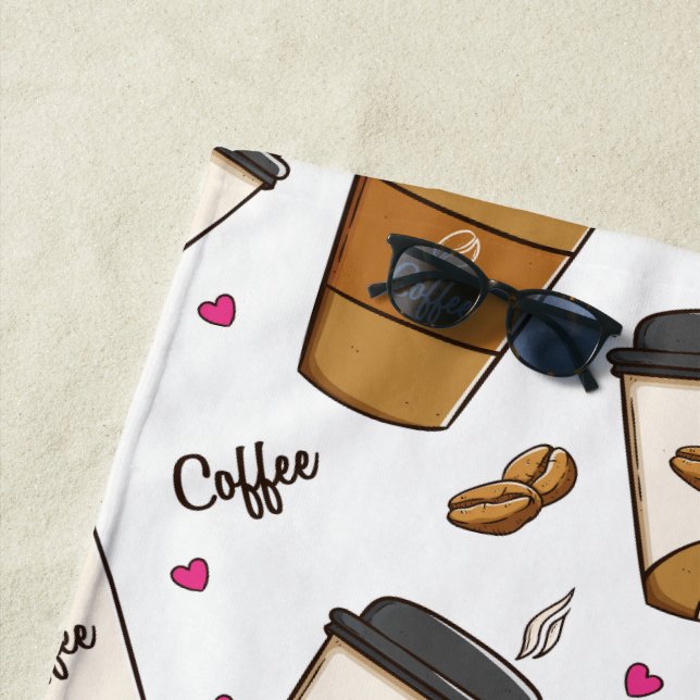 Serviette De Plage Cafés, Fèves de café, Amateur de café, Coeurs (En situation)