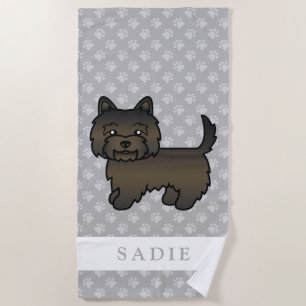Serviette De Plage Cairn Terrier Bringlé foncé Chien & Nom personnali