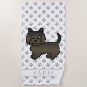 Serviette De Plage Cairn Terrier Brun foncé Cute Chien de dessin anim
