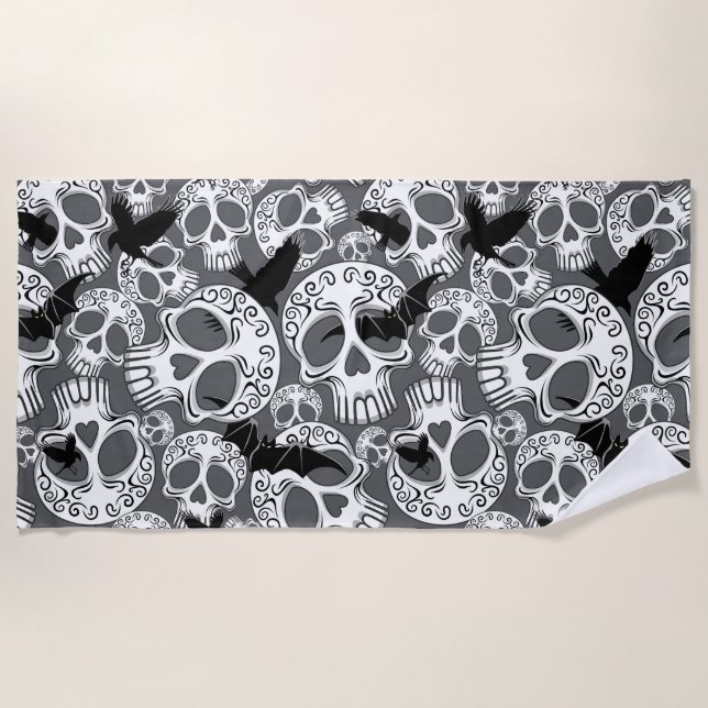 Serviette De Plage Calaveras décoratives Halloween (Devant)