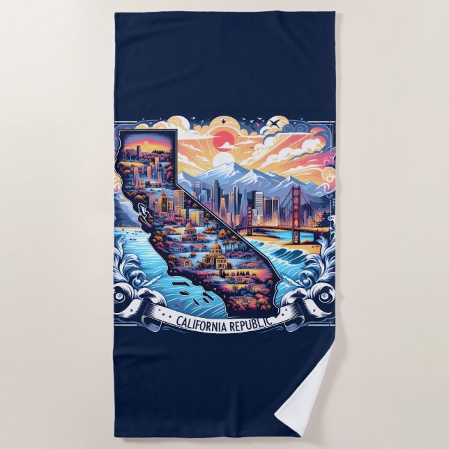 Serviette De Plage California Map Vector Art (Devant)