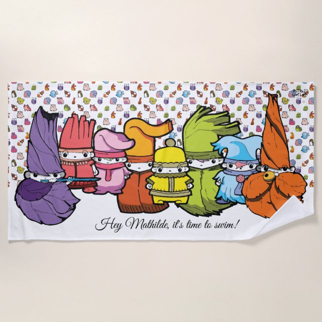 Serviette De Plage Calligraphie Caractère de dessin Goblins WhitePatt (Devant)