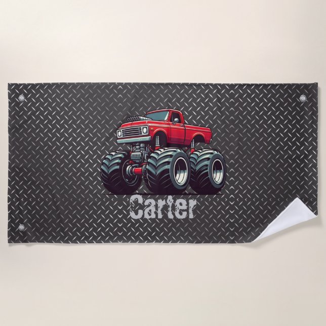 Serviette De Plage Camion monstre rouge (Devant)