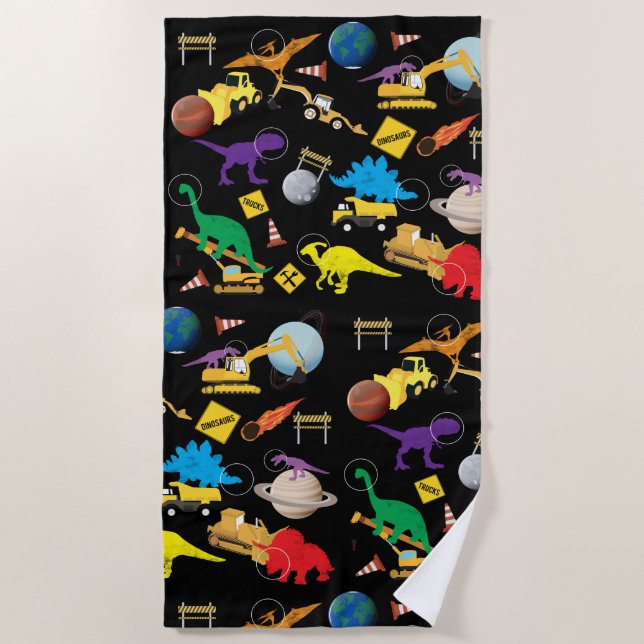 Serviette De Plage Camions de construction Astronaut Dinosaures dans  (Devant)