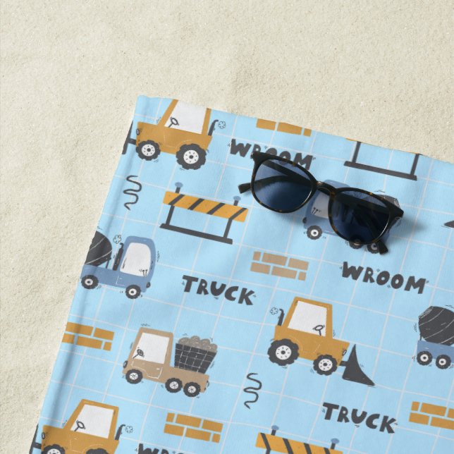 Serviette De Plage Camions de construction Motif bleu (En situation)