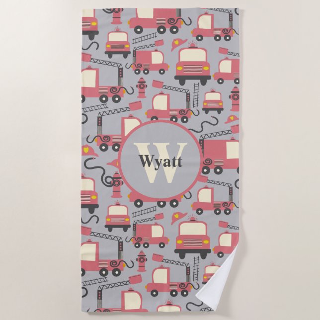 Serviette De Plage Camions rouges Pompiers Enfants Personnalisés (Devant)