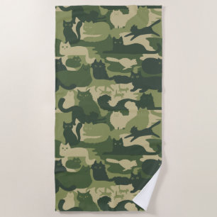 Serviette De Plage Camouflage Chats Motif Armée Green Kitty Chats Cam