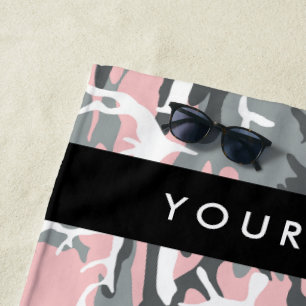 Serviette De Plage Camouflage rose et gris Votre nom Personnalisez