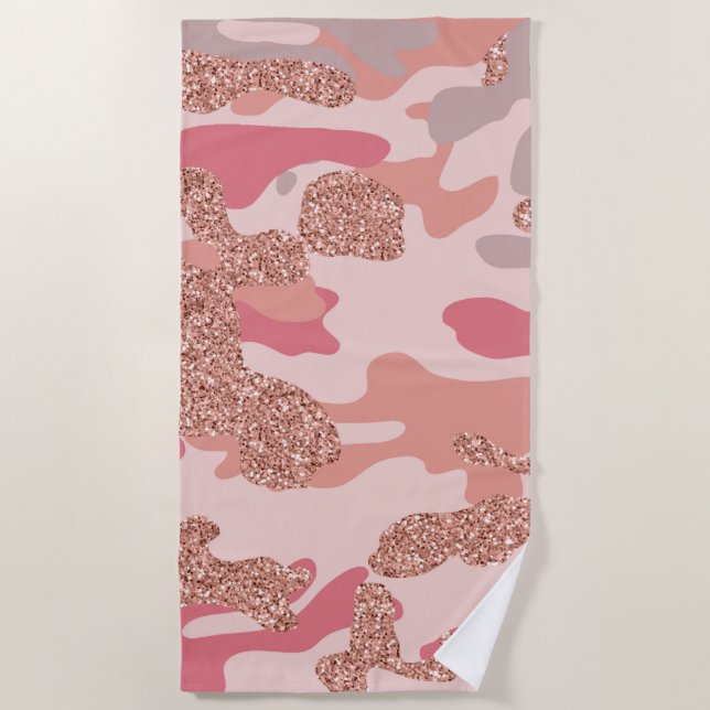 Serviette De Plage Camouflage Rose Gold Blush Pink Camo Motif de l'ar (Devant)