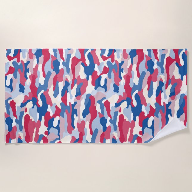 Serviette De Plage Camouflage rouge blanc et bleu (Devant)