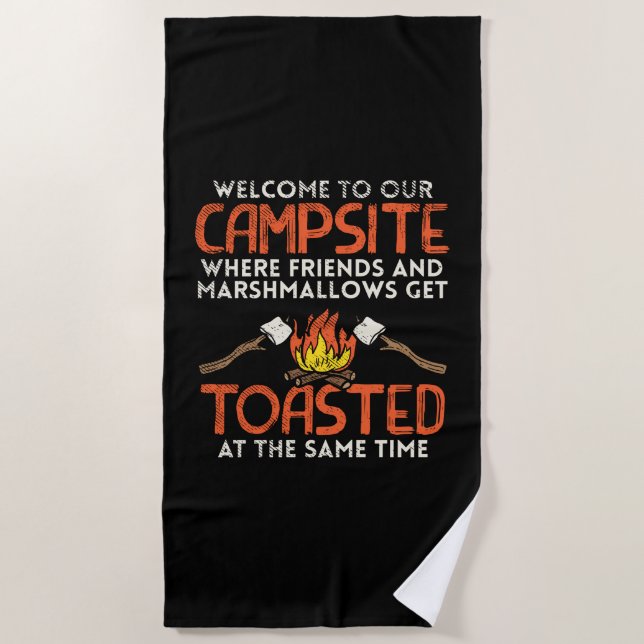 Serviette De Plage Camping feu et Marshmallows (Devant)