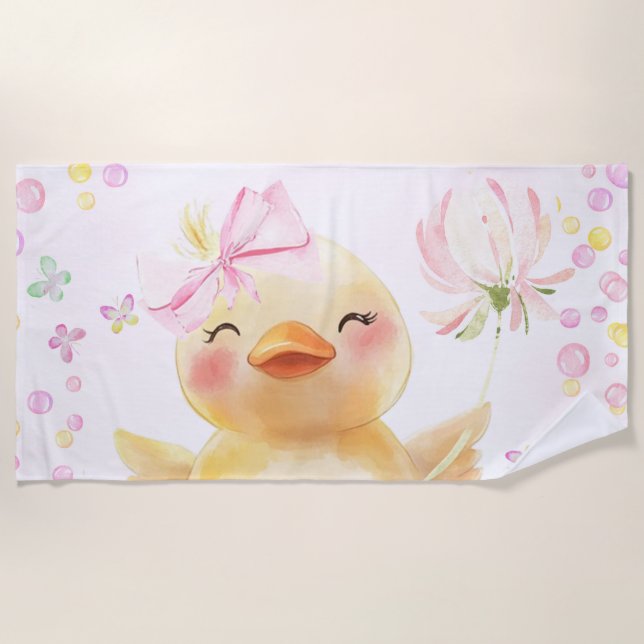 Serviette De Plage Canard en caoutchouc fille rose mignonne (Devant)