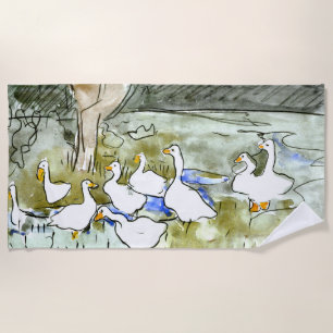 Serviette De Plage Canards et oies de style Art nouveau néerlandais