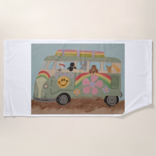 Serviette De Plage Caniches dans une camionnette hippie