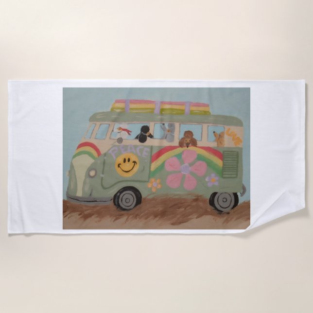 Serviette De Plage Caniches dans une camionnette hippie (Devant)