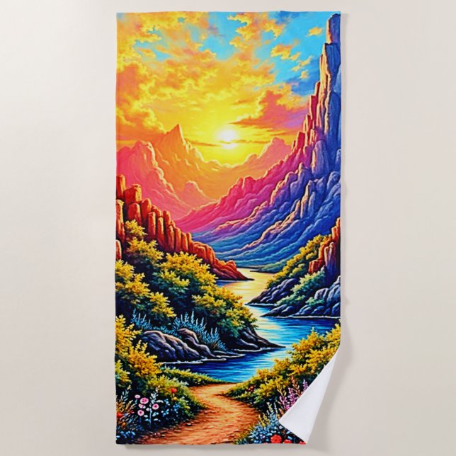 Serviette De Plage Canyon de la rivière au coucher du soleil Art (Devant)