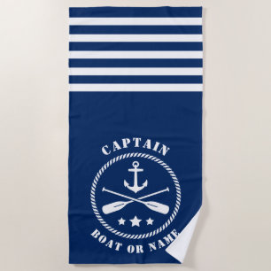 Serviette De Plage Capitaine Bateau ou nom Ancre nautique et aviron M