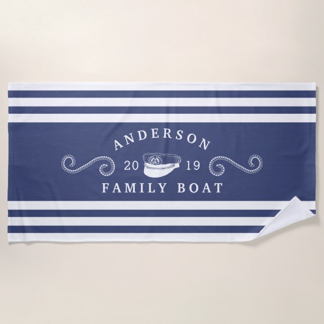 Serviette De Plage Capitaine de bateau de navigation bleu marine pour (Devant)