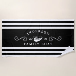 Serviette De Plage Capitaine de bateau de navigation nautique en noir