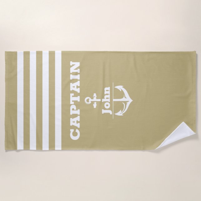 Serviette De Plage Capitaine de marine personnalisée avec nom personn (Devant)