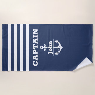 Serviette De Plage Capitaine de marine personnalisée avec nom personn