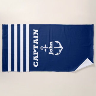 Serviette De Plage Capitaine de marine personnalisée avec nom personn