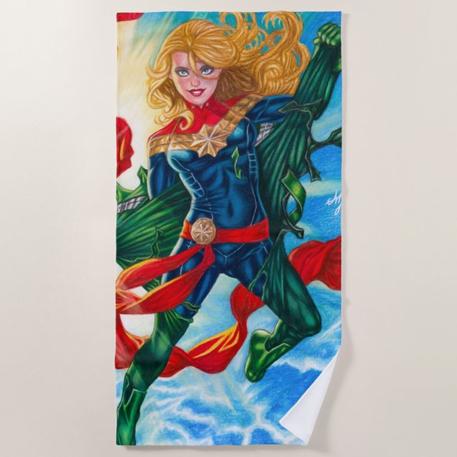 Serviette De Plage Capitaine Marvel ~ Carol Danvers (Devant)