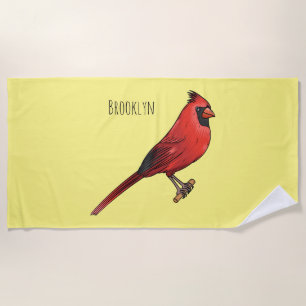 Serviette De Plage Cardinal du Nord dessin animé d'oiseau