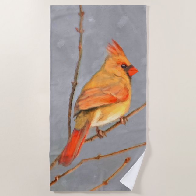 Serviette De Plage Cardinal sur la peinture de branche - Art original (Devant)