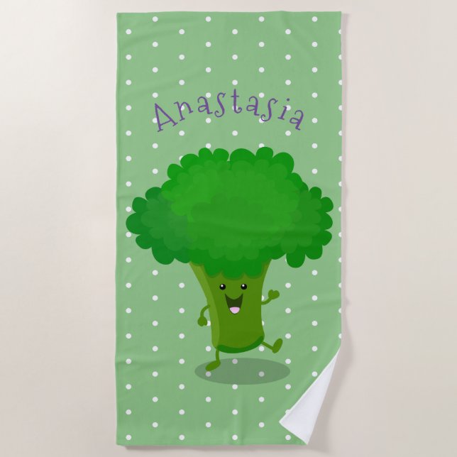 Serviette De Plage Caricature de brocoli dansant Cute kawaii (Devant)