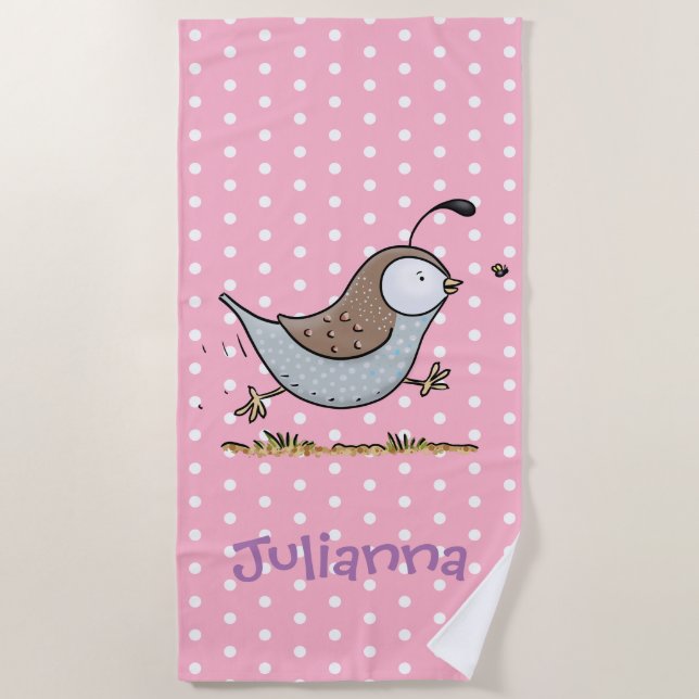 Serviette De Plage Caricature de caille mignonne (Devant)