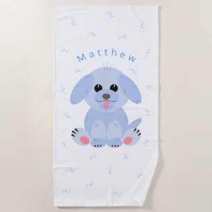 Serviette De Plage Caricature de chien coquelicot bleu Personnalisé