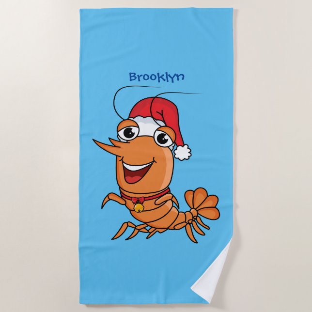 Serviette De Plage Caricature de crevettes de Noël joyeux (Devant)