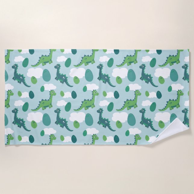 Serviette De Plage Caricature de dinosaure bleu vert dino animaux (Devant)