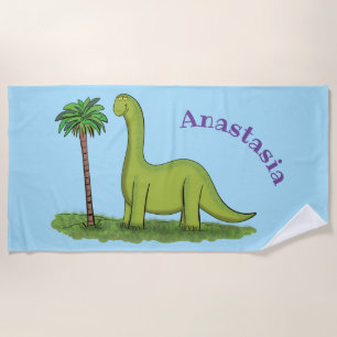 Serviette De Plage Caricature de dinosaure de brontosaurus vert migno