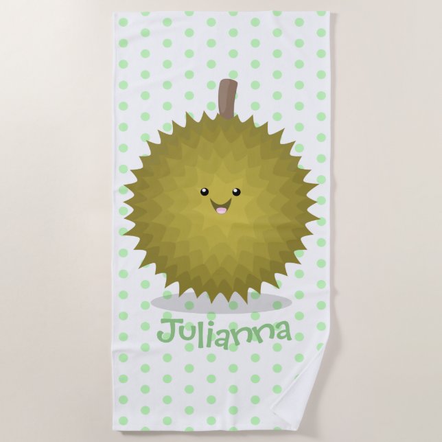 Serviette De Plage Caricature de durian joyeux (Devant)