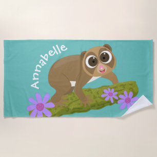 Serviette De Plage Caricature de fleurs de loris lents mignons