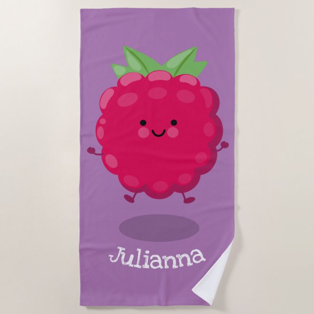 Serviette De Plage Caricature de framboise très heureuse (Devant)