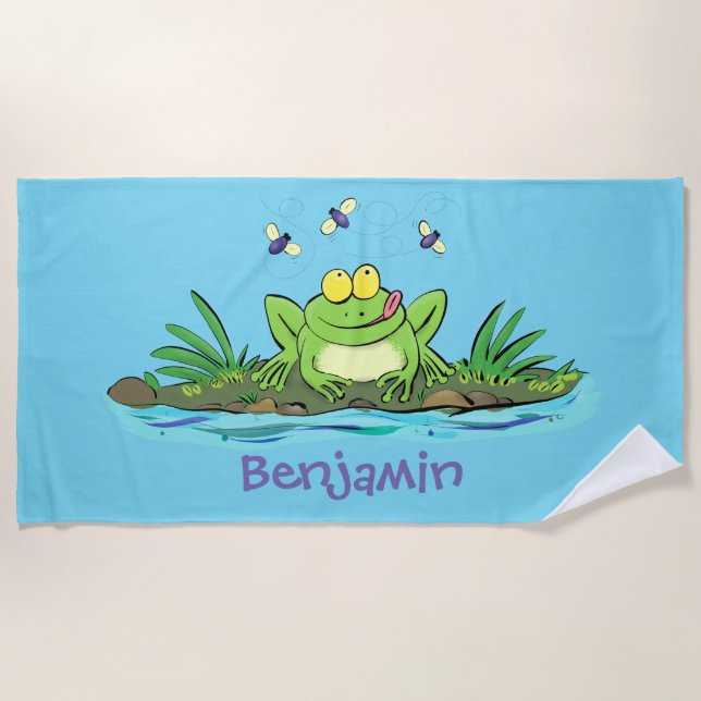 Serviette De Plage Caricature de grenouille vert mignon (Devant)
