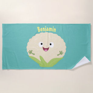 Serviette De Plage Caricature de légume de chou-fleur joyeux