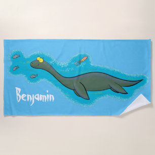Serviette De Plage Caricature de plesiosaure, monstre marin mignon et