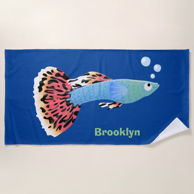 Serviette De Plage Caricature de poisson tropical guppy très chic (Devant)