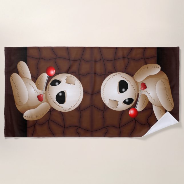 Serviette De Plage Caricature de poupée vaudou en amour (Devant)