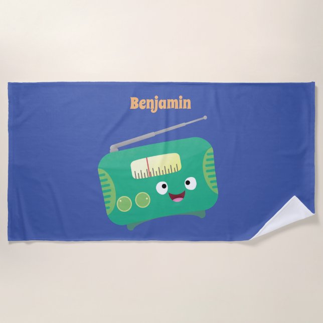 Serviette De Plage Caricature de radio rétro amusante (Devant)