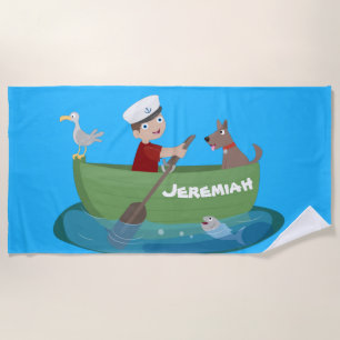 Serviette De Plage Caricature de voilier et de canot à rames garçon m