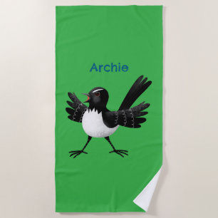 Serviette De Plage Caricature de Willie Wagtail australienne personna