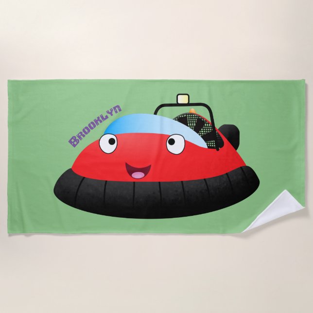 Serviette De Plage Caricature d'hovercraft rouge joyeux (Devant)